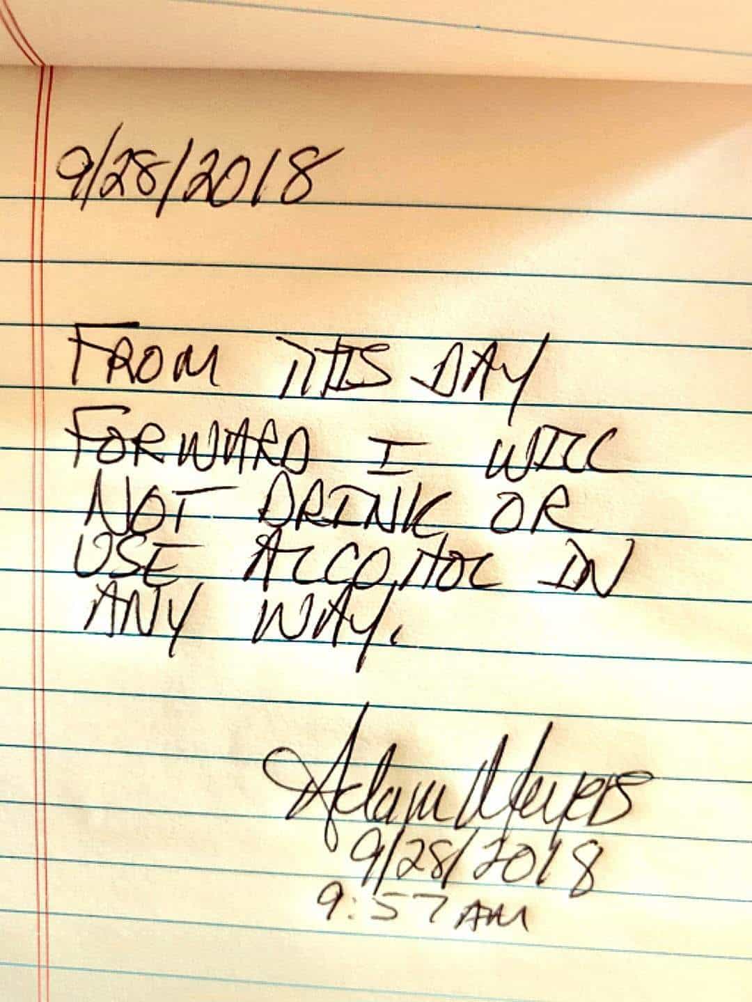 written note to myself